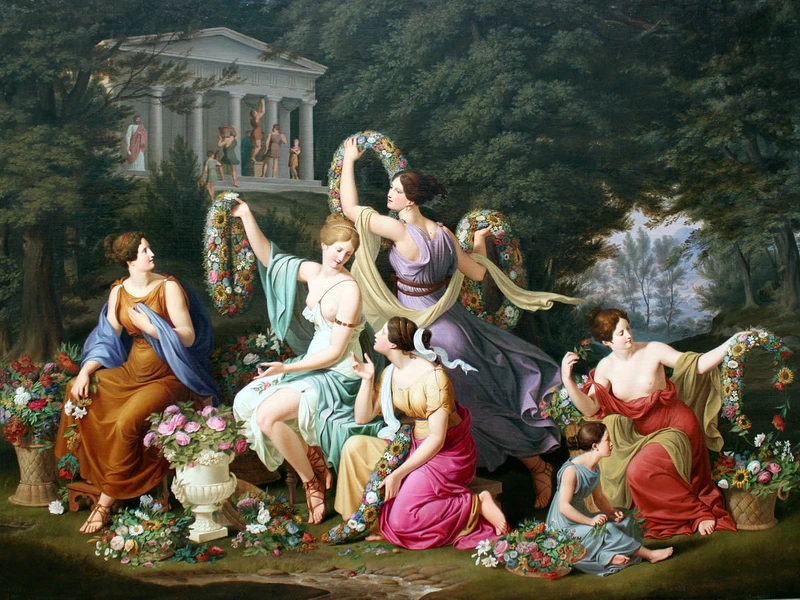 1773-Heinrich Anton Dähling - Donne che intrecciano corone di fiori, 1828